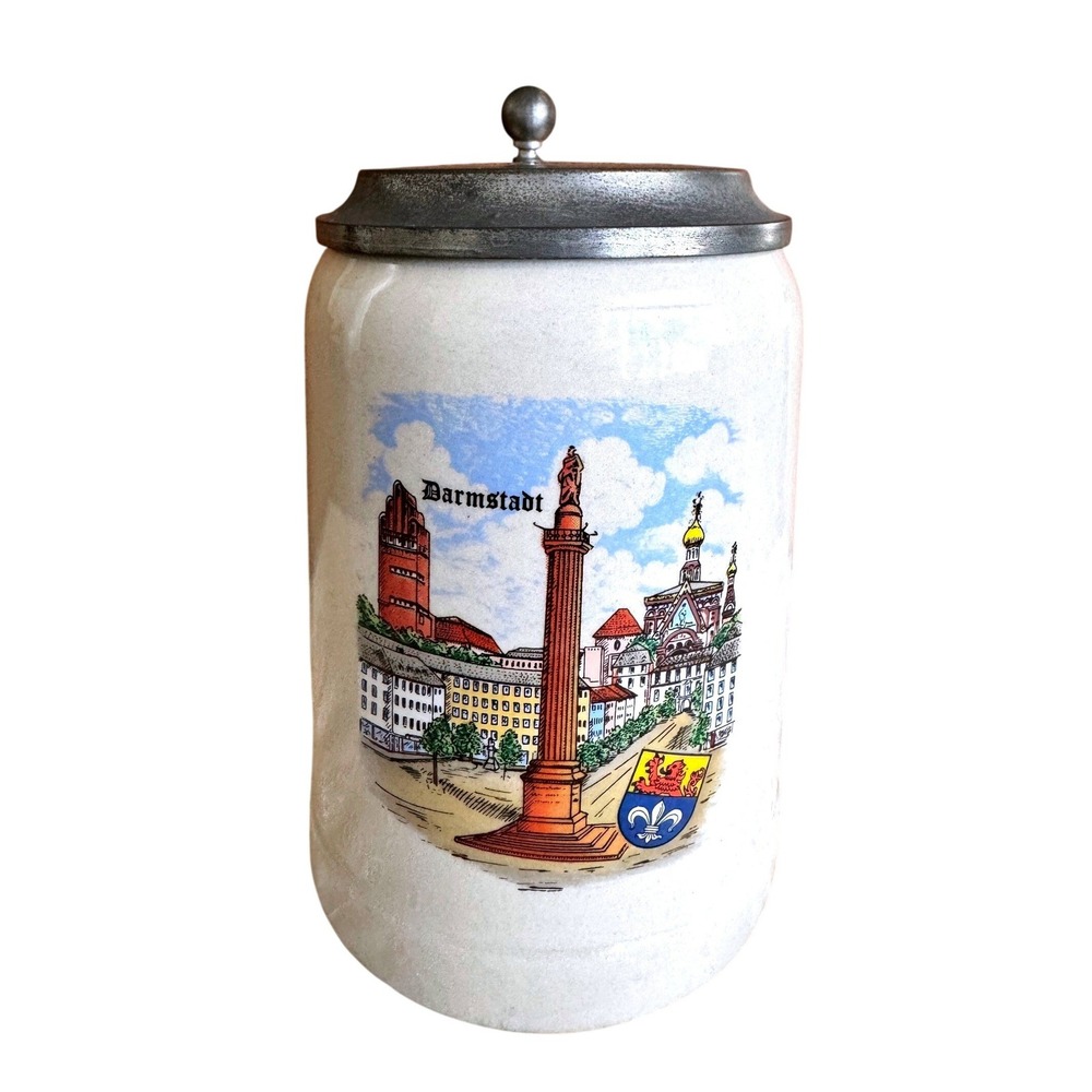 Gerz German Beer Stein Darmstadt 0.5L Stoneware Lidded Mug 95% Zinn Pewter Lid